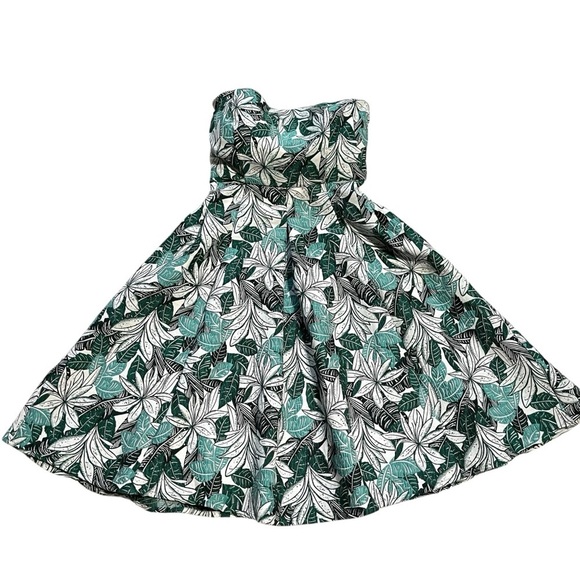 Eva Mendes Del Mar Jacquard Strapless Dress Pockets Green Palms Leaf Tropical - Picture 2 of 13